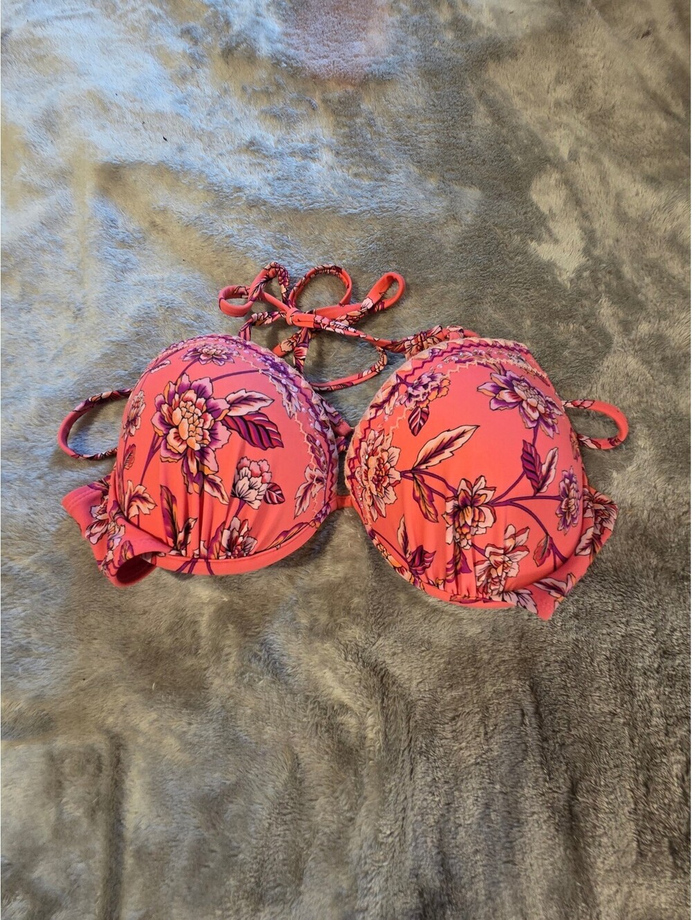 Target size large Floral Pink Halter Bikini Top
